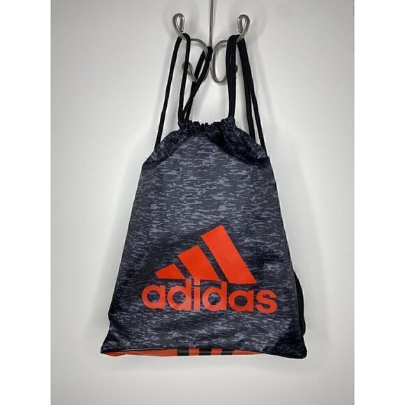 Adidas Burst Sackpack Backpack Red Striped Color Block Drawstring Stone Gray Bag - Picture 1 of 9
